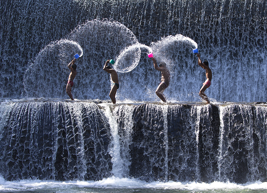 Playing in water