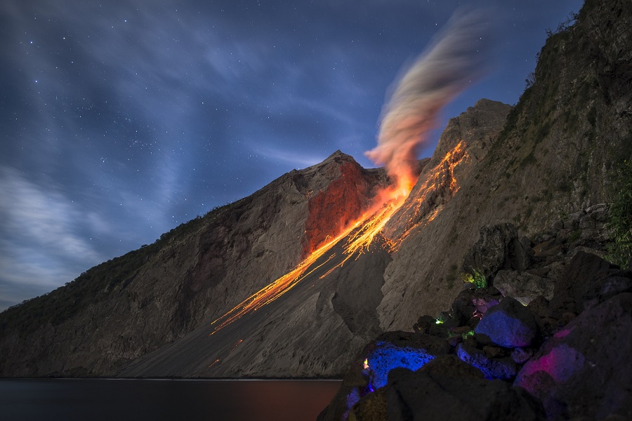 Human being at the volcano