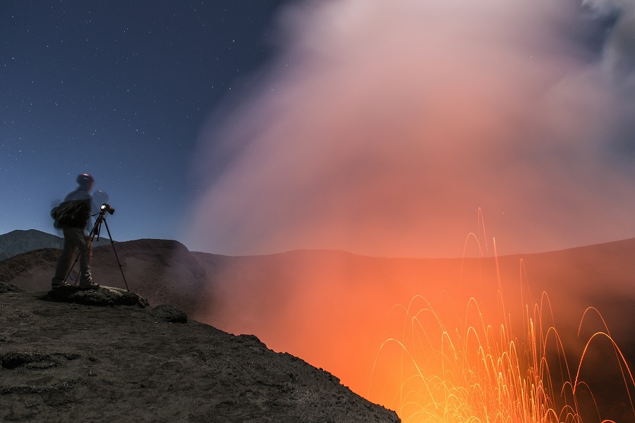 Human being at the volcano