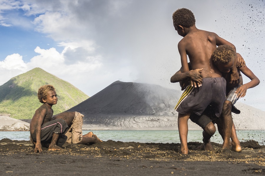 Human being at the volcano