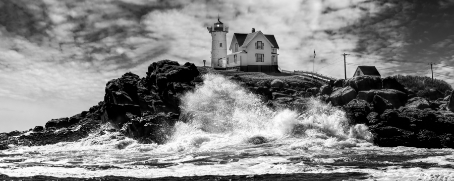 Breaking waves at Nubble Lighthouse, Ogunquit Maine