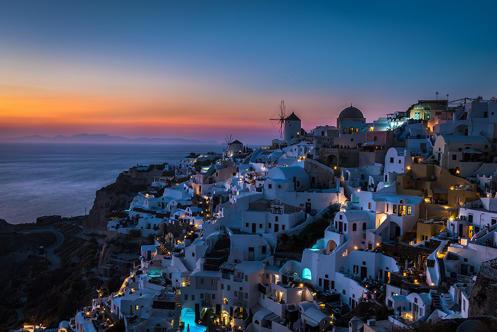 First lights in Santorini