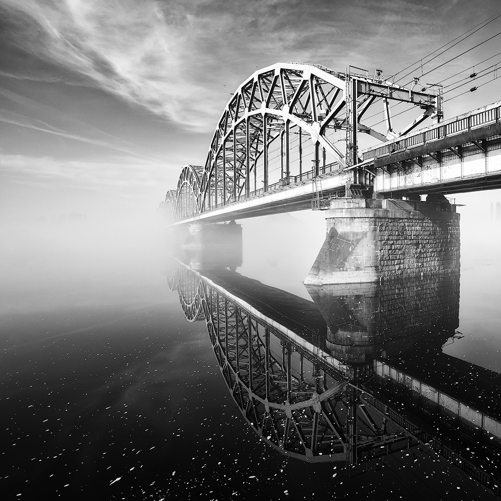 Bridge in the morning fog