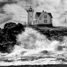 Breaking waves at Nubble Lighthouse, Ogunquit Maine